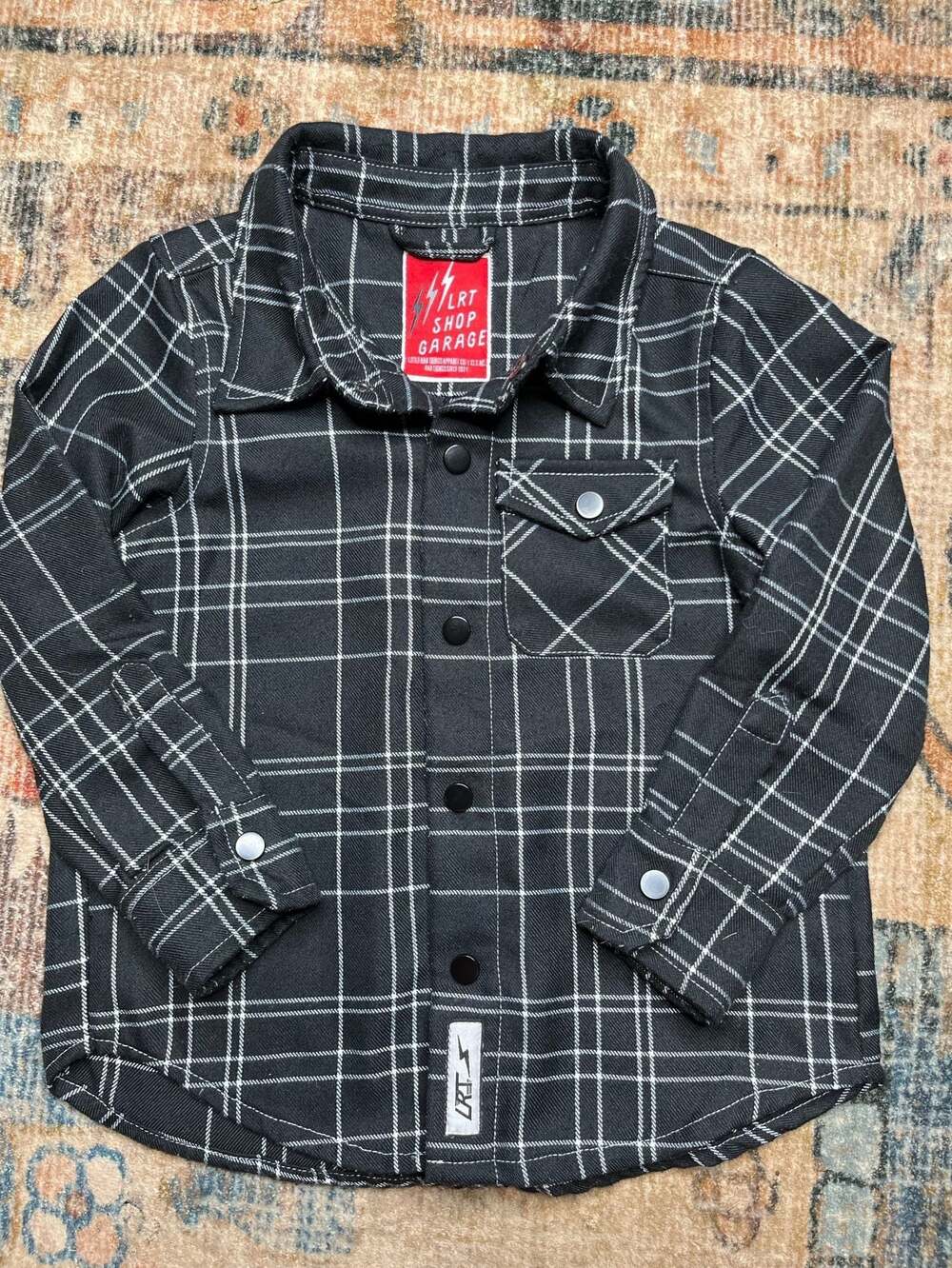 Little Rad Things LRF Shop Garage Black and White Plaid Kids Flannel Shirt